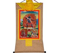 PBWERIGL Tapisserie Bouddhiste, Peinture Thangka tibétaine Trois Dharmapalas Tissu Brocart de Soie Broderie Multicolore Plusieurs Tailles(Beige,XL(120cm*82cm))