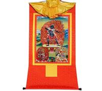 PBWERIGL Tapisserie Bouddhiste, Peinture Thangka tibétaine Trois Dharmapalas Tissu Brocart de Soie Broderie Multicolore Plusieurs Tailles(Red,Medium(62cm*47cm))