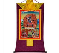 PBWERIGL Tapisserie Bouddhiste, Peinture Thangka tibétaine Trois Dharmapalas Tissu Brocart de Soie Broderie Multicolore Plusieurs Tailles(Purple,Small(35cm*27cm))