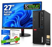 PC entièrement fixe Lenovo SFF i5-9500 16 Go de RAM SSD 512 Go +moniteur Full HD 27 pouces NOUVEAU | Windows 11 Pro + Office 2021 | WiFi | Ordinateur de bureau à domicile prêt à l'emploi (PC+moniteur)