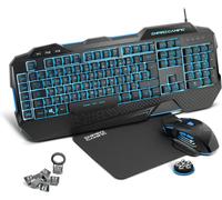 Pc-Gamer-Pack Hellhounds Deutsch-Tastatur Maus Mausmatte-Mit Software Individuell Einstellbar-Led-Rgb-Rückbeleuchtung-7200 Dpi-Mit Windows Kompatibel