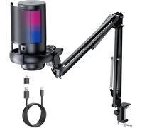 PC Gaming Microphone-USB Microphone with Arm for Mac,PS4 & PS5-Silent Button,Shockproof Attachment-for Streaming,Gaming,Podcasts