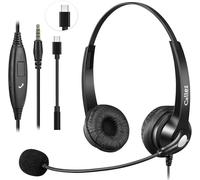 PC Headphone Jack 3.5mm with Microphone Noise Cancelling USB-C Port Headphone with Cable for Laptop iPhone Samsung FritzFon C6 X6 Mac iPad Teams Zoom Office Home