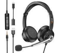 PC Headset with Microphone,USB/Type-C/3.5 mm Jack 3-in-1 USB Computer Headset and Wired Volume Control for Skype Call Center,Zoom,Home Office