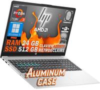 PC HP Ordinateur Portable 15,6″ Slim en Aluminium - AMD Ryzen 3 7330U 2,3-4,3 GHz | 512 Go SSD NVMe | 24 Go DDR4 (2×slot) | Windows 11 Pro | Clavier AZERTY rétroéclairé & lecteur d’empreintes | WIFI 6