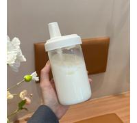 PC-Material Récipient à boire avec paille intégrée et couvercle hermétique pour jus, lait, café et autres boissons fraîches Blanc 500 ml