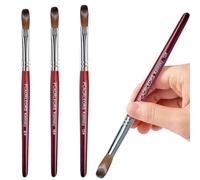 PCAORLEORS Pinceau à ongles en acrylique avec poils de martre Kolinsky et main en bois rouge - Pinceau rond professionnel pour gel acrylique - Taille 8,10 et 12