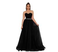PCBROS Robe de Soirée Longue Sexy Robe pour Mariage Cérémonie Princesse avec Traîne Balayage en Tulle sans Manches Noir 42