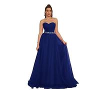 PCBROS Robe Femme Chic de Soirée Longue Elégante Robe Femme Gala Robe de Bal Longue Chic en Tulle Polyester Bleu Royal 44