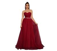 PCBROS Robe Femme Longue Chic Soirée avec Ruches Epaule Nu Robe de Cérémonie Longue Mariage en Tulle Bordeaux 40