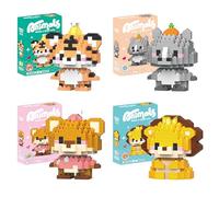 PCCMOT COS 4 Pièces Blocs de Construction Animaux, Mini Briques de Construction Animaux, Jouet de Bloc de Nano - Lions, Tigres, Ours, Rhinocéros - Objets de Décoration Mignons pour la Maison