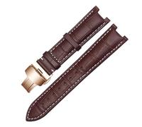 PCCWBCPJC Bracelet de montre en cuir Compatible avec le bracelet Versace Gucci GC 22 * 13mm 20 * 11mm, bracelet cranté avec boucle papillon en acier inoxydable(Brown white-rosegold,22-13mm)
