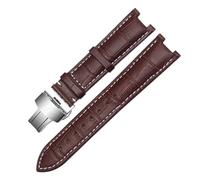 PCCWBCPJC Bracelet de montre en cuir Compatible avec le bracelet Versace Gucci GC 22 * 13mm 20 * 11mm, bracelet cranté avec boucle papillon en acier inoxydable(Brown white-silver,20-11mm)