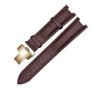 PCCWBCPJC Bracelet de montre en cuir Compatible avec le bracelet Versace Gucci GC 22 * 13mm 20 * 11mm, bracelet cranté avec boucle papillon en acier inoxydable(Brown-gold,22-13mm)