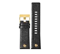 PCCWBCPJC Bracelet de montre en cuir for hommes, Compatible avec Diesel DZ7257 DZ4323 DZ7348 DZ7313 DZ7312 DZ7350, grand cadran riveté en cuir de vache(Black gold buckle,32mm)
