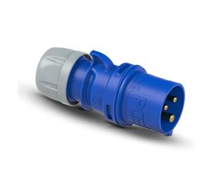 PCE 013-6 Shark Fiche CEE 16A 3P 230V IP44 - Connecteur Camping Bleue | Prise de courant CEE industrielle male en plastique PA6, bornes a vis, boitier resistant IK09 pour caravane et exterieur