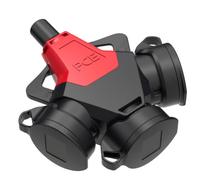 PCE 253722-sr5 Taurus2 Raccord 3 voies en caoutchouc plein avec couvercle rabattable nat 5p IP54 rouge I Coupleur Schuko robuste 2P+E 16 A I Coupleur de contact de protection pour chantier, atelier et