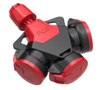 PCE TopTaurus2 253822-sr5 Raccord à 3 voies en caoutchouc plein avec couvercle rabattable nat 5p IP54 | 16 A 250 V 5 broches type F Coupleur CEE noir/rouge | Coupleur de contact de protection pour