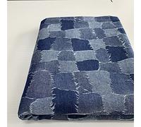 Pceewtyt Beau Tissu denim au mètre Tissus en coton jean lavé Jacquard pour couture Treillis de patch 170 cm Large le bricolage, la décoration intérieure Matériel Couture(Color:bleu moyen)