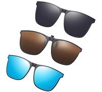 PceGan Lot de 3 paires de lunettes de soleil à clipser pour lunettes de soleil, lunettes de soleil polarisées pour lunettes de conduite de nuit, voyages et activités de plein air, noir, marron, bleu