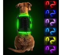 PcEoTllar Harnais Lumineux LED Rechargeable et Étanche pour Chien - 7 Couleurs, 9 Modes, Avec Poignée Ajustable - Pour Petit, Moyen et Grand Chien - Noir, XL