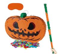 PCFING Piñata en forme de citrouille d'Halloween de 55 cm avec bâton de 76,2 cm, confettis pour garçons et filles, adultes, fête effrayante, jeu de bonbons, fête de friandises, décorations de