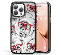 PCgaga Coque pour iPhone 15 Pro Max 6,7", fine et transparente [3,7 m. 2 protections de qualité militaire contre les chutes] [ne jaunit jamais], coque de protection antichoc - Chimpanzé - Noir