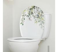 Pchnfei Autocollants muraux et abattant de toilettes Motif feuilles vertes et florales, en vinyle imperméable, autocollant, accessoires de décoration de salle de bain