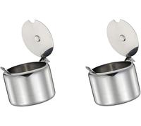 Pchnfei Lot de 2 sucriers en acier inoxydable avec cuillère - Argenté - 285 ml - Portable et utile - Pour la maison et la cuisine