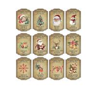 PciDinFo 12 Pièces Autocollant Bouteille Vin Noël Décor Vintage Étiquette Autocollante Papier Original pour Animation de Fête Cadeau Festif Décoration de Table, Style A