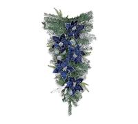 PciDinFo Couronne Artificielle de Noël en Forme de Larme, Fleurs de Poinsettia Bleues, 89 Cm (35 Pouces)