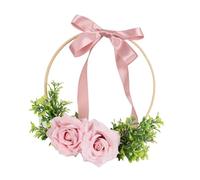PciDinFo Couronne de Fleurs Artificielles avec Cercle Rond et Roses En Soie Détaillées. Ornement élégant et Romantique, Idéal pour Une Fête, Un Salon Ou Une Ch, Rose