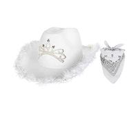 PciDinFo Cowboy Hat Chapeau à Large Bord Accessoire Jazz Feutre Non Tissé Style Western Confortable pour Adulte Femme Homme Décoration Randonnée Vacances Pique, Blanche