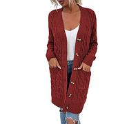 PciDinFo Gilet pour Femme, Ouvert sur Le Devant, Manches Longues, Coupe Oversize, Grosse Maille, Pull Confortable avec Poches, En Polyester, Idéal pour Les Loi, Rouge XL, Comme Décrit