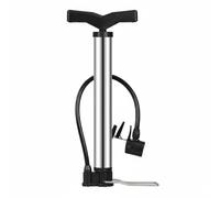 PciDinFo Pompe à Air pour Vélo Pompe Manuelle Gonfleur de Sol Jauge de Pression Intégrée Mécanisme Double Tête Fonction Haute Pression Adaptée Cyclisme Maison Garage Loisirs, Argenté, Court