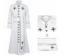 PciDinFo Prêtre Robe Ceinture Croix Bouton Polyester Adaptée pour Rassemblements Costumes Spectacles de Scène Conventions Costumées Reconstitution Historique Halloween, Blanc, 2XL