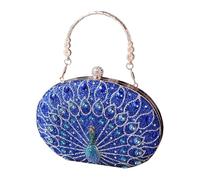 PciDinFo Sac Soirée Paon Motif Pochette Femme Décor Miniature Dorée Polyvalente Adapté pour Soirée entre Amis Banquet Mariage, Bleu