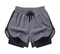 PciDinFo Short Actif Homme Pantalon D'Entraînement Double Couche Vêtement Léger avec Cordon Poches Polyester Respirant Convient à Gym Running Football Détente, Gris, 4XL