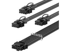 PCIe 5.0 GPU Câble d'alimentation 70cm Connecteur 16 broches (12+4) 12VHPWR pour RTX 3090 Ti 4080 4090,3x8pin (4+4) CPU mâle Plugs pour Corsair/Great Wall/Thermaltake (Noir)