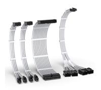 PCIE 5.0 Sheathed Cable Kit 12VHPWR,16AWG Power Cable Extension,PC PSU Sleeved Cable,24PIN-ATX/(4+4)PIN-EPS/(12+4)PIN to 4X 8 PIN PCIE-RTX4090/4080/4070Ti Extension Cable-White