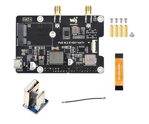 PCIe to M.2 E Key Adapter with PoE Hat for Raspberry Pi 5 - Supports NGFF M.2 E Key Wireless NIC, PoE Power Supply, Onboard SMA Connector, USB Bluetooth, 16PIN PCIe Interface