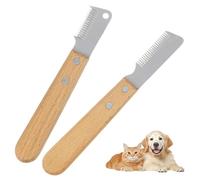 pclapora 2 PCS Couteau à Trimmer Chien Professionnel, Couteau de Coupe Comme Peigne, Outil de Toilettage avec Manche en Bois pour Main Droite, Élimine Sous-Poil et Finition pour Chiens et Chats