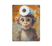 PCMOAUDB Singe portant un chapeau en papier toilette Décoration murale Art Métal Poster Moderne Bar Décorations 40 x 30 cm