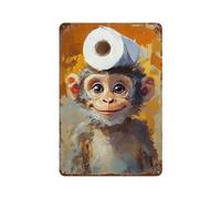 PCMOAUDB Singe portant un chapeau en papier toilette Décoration murale Art Métal Poster Moderne Bar Décorations 30 x 20 cm