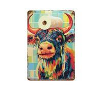 PCMOAUDB Vache colorée portant un chapeau de papier toilette décoration murale art métal affiche moderne bar décorations 30 x 20 cm