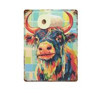 PCMOAUDB Vache colorée portant un chapeau de papier toilette décoration murale art métal affiche moderne bar décorations 40 x 30 cm