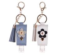 Pcmursal Lot de 2 porte-clés désinfectant pour les mains en cuir - Mini porte n gel désinfectant pour les mains - Bouteille de voyage (bleu, blanc)