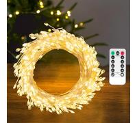 PCORES Les Lumières Fées Branchables, 30mètre 1000LED Blanc Froid Fil Argenté Feux d'Artifice Lucioles avec Commande à Distance, Étanches Fils Cuivrés pour Décoration de Chambre (Warm White, 3M)