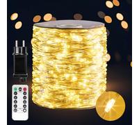 PCORES Les Lumières Fées Branchables de 100 mètres 1000 LED Blanc Chaud Argent avec Télécommande - Éclairage en Series Intérieur/Extérieur pour Chambre, Salon, Terrasse, Porche, Jardin, Sapin de Noël