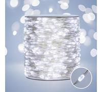 PCORES Les lumières fées de 30M, 300 LED blanc froid, fil argenté, avec télécommande, pour l'intérieur et l'extérieur, lumières en série branchables pour la chambre, le porche, le sapin de Noël